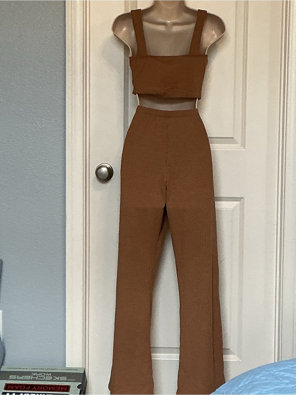 NWT I Love Joah 2 Piece Brown Ribbed Halter and Pants Stretch Comfy Summer Beach - Picture 5 of 12